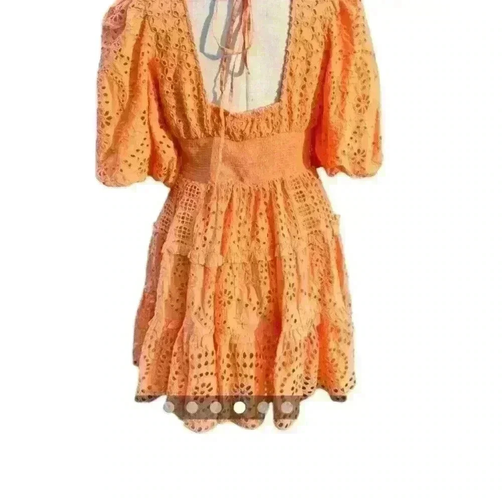 Cynthia RowleyWomen's Coral Cotton Eyelet Lace Mini Dress Size: 8, 10 and 14 - Picture 2 of 5